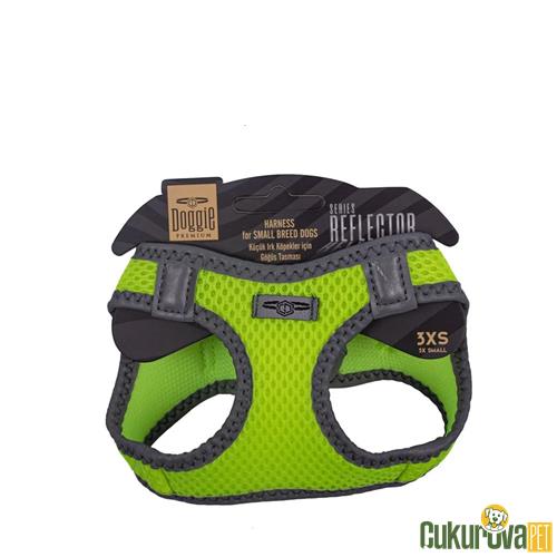 DOGGIE HAVALI DOKUMADAN REFLEKTÖR SERİSİ EL YAPIMI KÜÇÜK IRK KÖPEK GÖĞÜS TASMASI 3XS 22 - 26 CM - SARI