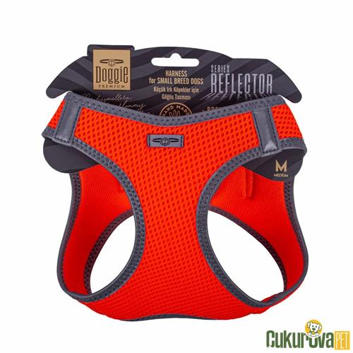 DOGGIE HAVALI DOKUMADAN REFLEKTÖR SERİSİ EL YAPIMI KÜÇÜK IRK KÖPEK GÖĞÜS TASMASI M 38 - 44 CM - TURUNCU