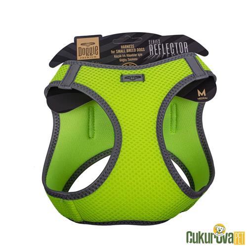 DOGGIE HAVALI DOKUMADAN REFLEKTÖR SERİSİ EL YAPIMI KÜÇÜK IRK KÖPEK GÖĞÜS TASMASI M 38 - 44 CM - SARI