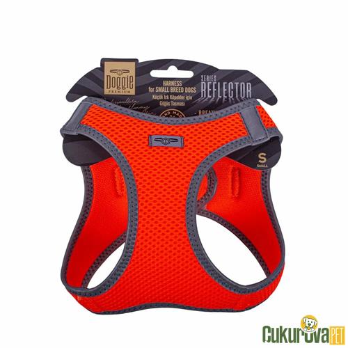 DOGGIE HAVALI DOKUMADAN REFLEKTÖR SERİSİ EL YAPIMI KÜÇÜK IRK KÖPEK GÖĞÜS TASMASI S 32 - 38 CM - TURUNCU