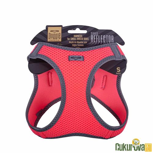 DOGGIE HAVALI DOKUMADAN REFLEKTÖR SERİSİ EL YAPIMI KÜÇÜK IRK KÖPEK GÖĞÜS TASMASI S 32 - 38 CM - PEMBE