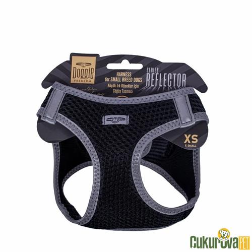 DOGGIE HAVALI DOKUMADAN REFLEKTÖR SERİSİ EL YAPIMI KÜÇÜK IRK KÖPEK GÖĞÜS TASMASI XS 30 - 34 CM - SİYAH