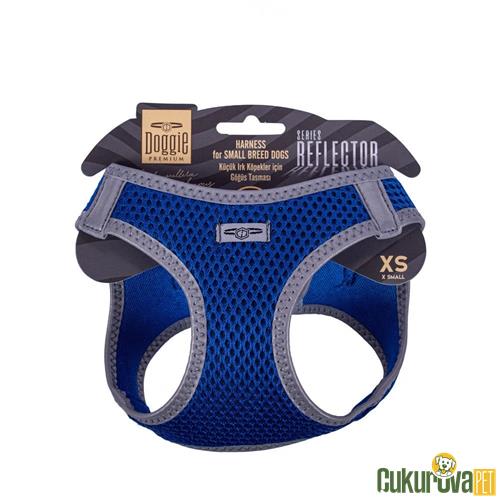 DOGGIE HAVALI DOKUMADAN REFLEKTÖR SERİSİ EL YAPIMI KÜÇÜK IRK KÖPEK GÖĞÜS TASMASI XS 30 - 34 CM - MAVİ