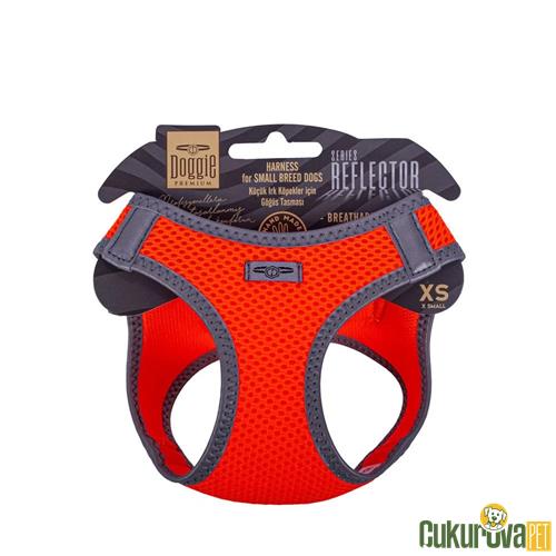 DOGGIE HAVALI DOKUMADAN REFLEKTÖR SERİSİ EL YAPIMI KÜÇÜK IRK KÖPEK GÖĞÜS TASMASI XS 30 - 34 CM - TURUNCU
