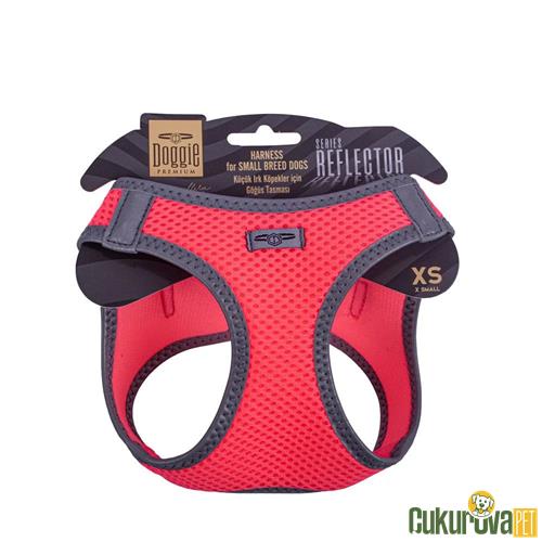 DOGGIE HAVALI DOKUMADAN REFLEKTÖR SERİSİ EL YAPIMI KÜÇÜK IRK KÖPEK GÖĞÜS TASMASI XS 30 - 34 CM - PEMBE