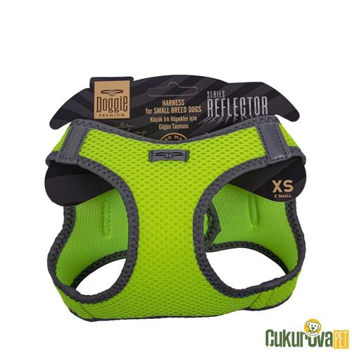 DOGGIE HAVALI DOKUMADAN REFLEKTÖR SERİSİ EL YAPIMI KÜÇÜK IRK KÖPEK GÖĞÜS TASMASI XS 30 - 34 CM - SARI