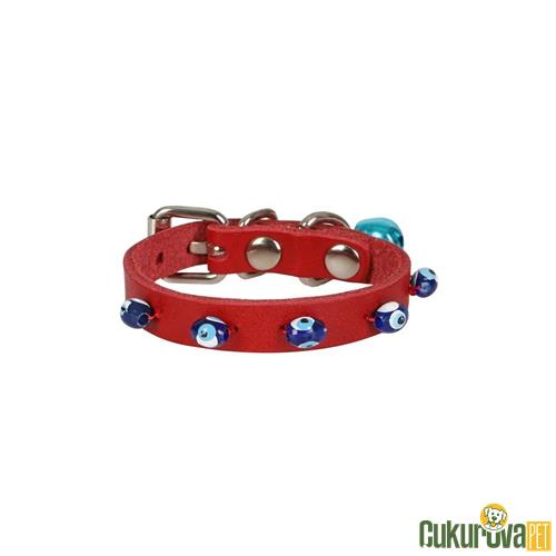 CATTIE GERÇEK DERİDEN EL YAPIMI BONCUKLU KEDİ BOYUN TASMASI XS - 1 MM x 14 - 18 CM - KIRMIZI