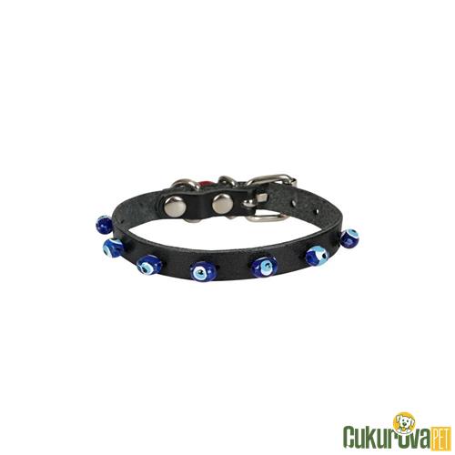 CATTIE GERÇEK DERİDEN EL YAPIMI BONCUKLU KEDİ BOYUN TASMASI S - 1 MM x 18 - 22 CM - SİYAH