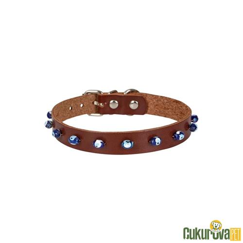 CATTIE GERÇEK DERİDEN EL YAPIMI BONCUKLU KEDİ BOYUN TASMASI XL - 1.5 MM x 28 - 32 CM - KAHVERENGİ