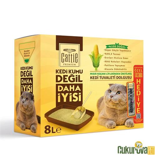 CATTIE SÜPER TOPAKLANAN MISIR KOÇANI KEDİ TUVALETİ DOLGUSU 8 L