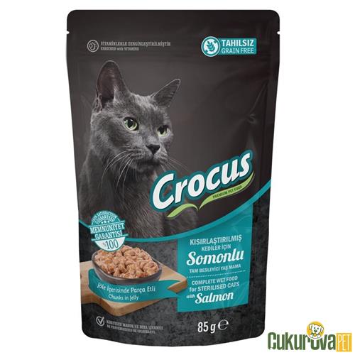 CROCUS JÖLE İÇİNDE SOMONLU TAHILSIZ KISIRLAŞTIRILMIŞ KEDİ YAŞ MAMASI 85 GR 