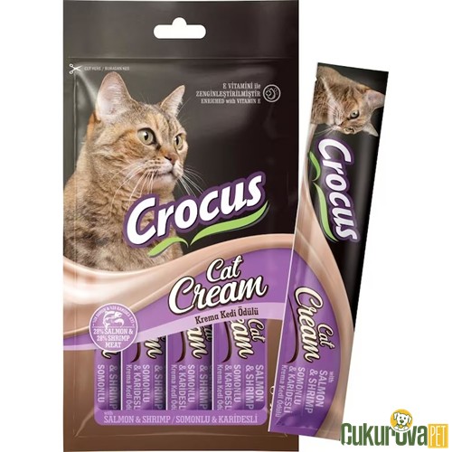 CROCUS SOMONLU VE KARİDESLİ KREMA EK BESİN TAKVİYESİ KEDİ ÖDÜLÜ 4 x 15 GR