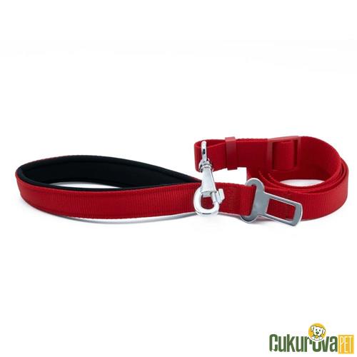 DOGGIE DOKUMADAN EL YAPIMI EMNİYET KEMERLİ KÖPEK GEZDİRME APARATI M - 2.5 x 80 - 120 CM - KIRMIZI