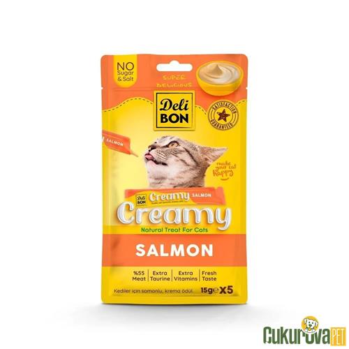 DELİBON CREAMY SOMONLU SIVI KEDİ ÖDÜL MAMASI 5 x 15 GR