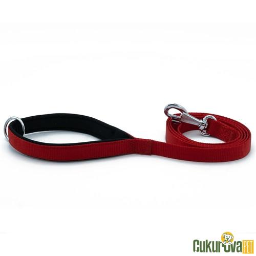 DOGGIE KONFORLU DOKUMADAN EL YAPIMI KÖPEK GEZDİRME KAYIŞI M - 2 x 140 CM - KIRMIZI