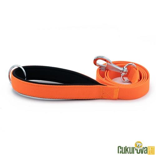 DOGGIE KONDORLU DOKUMADAN EL YAPIMI KÖPEK GEZDİRME KAYIŞI M - 2 x 140 CM - TURUNCU