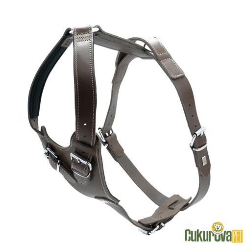 DOGGIE GERÇEK DERİDEN EL YAPIMI DRAGON MODEL KÖPEK GÖĞÜS TASMASI XL - 3 x 75 - 90 CM - SİYAH