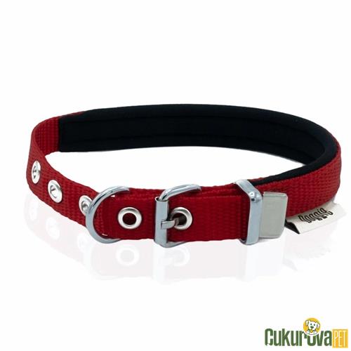 DOGGIE KONFORLU DOKUMADAN EL YAPIMI KÖPEK BOYUN TASMASI M - 1.5 x 25 - 30 CM - KIRMIZI