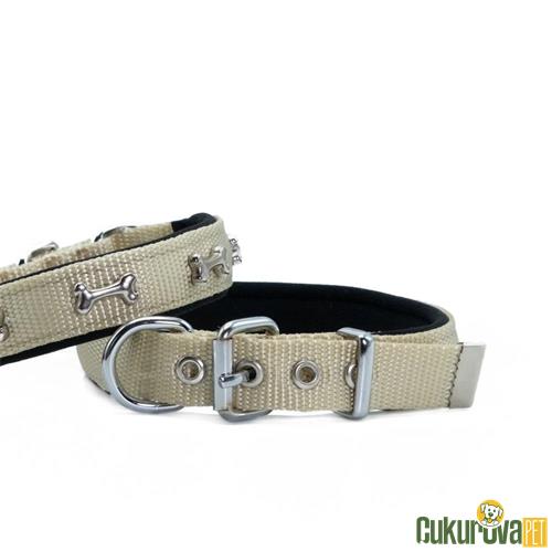 DOGGIE COMFORT DOKUMA KEMİKLİ BOYUN TASMASI M - HAKİ - 2 x 35 - 40 CM