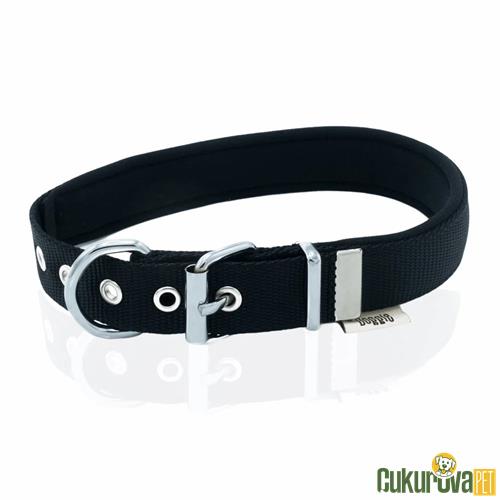 DOGGIE KONFORLU DOKUMADAN EL YAPIMI KÖPEK BOYUN TASMASI L - 2.5 x 42 - 50 CM - SİYAH