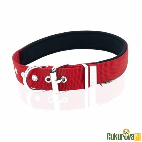 DOGGIE KONFORLU DOKUMADAN EL YAPIMI KÖPEK BOYUN TASMASI M - 3 x 42 - 50 CM - KIRMIZI