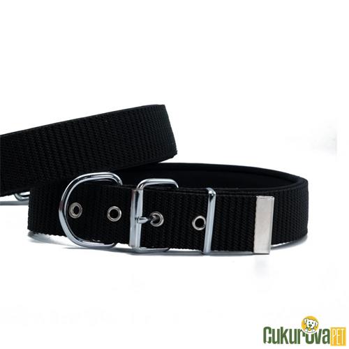 DOGGIE KONFORLU DOKUMADAN EL YAPIMI KÖPEK BOYUN TASMASI M - 5 x 55 - 65 CM - SİYAH