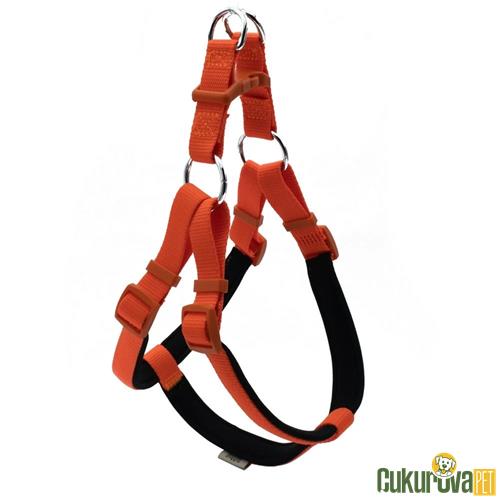 DOGGIE KONFORLU DOKUMADAN EL YAPIMI RONIN MODEL KÖPEK GÖĞÜS TASMASI L - 2 x 55 - 65 CM - TURUNCU