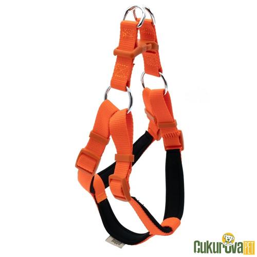 DOGGIE KONFORLU DOKUMADAN EL YAPIMI RONIN MODEL KÖPEK GÖĞÜS TASMASI M - 2 x 45 - 55 CM - TURUNCU
