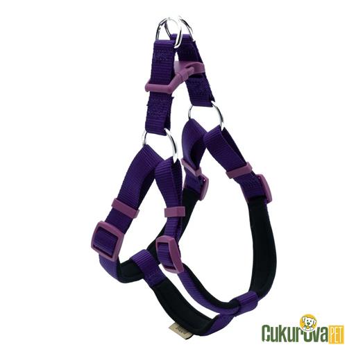 DOGGIE KONFORLU DOKUMADAN EL YAPIMI RONIN MODEL KÖPEK GÖĞÜS TASMASI M - 2 x 45 - 55 CM - MOR