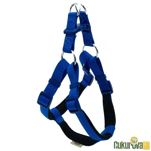 DOGGIE KONFORLU DOKUMADAN EL YAPIMI RONIN MODEL KÖPEK GÖĞÜS TASMASI M - 2 x 45 - 55 CM - ROYAL MAVİ