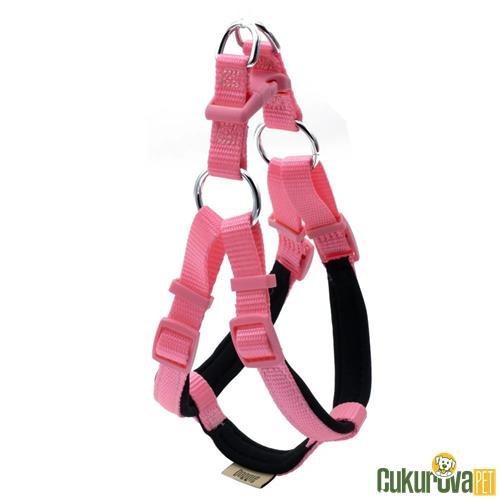 DOGGIE KONFORLU DOKUMADAN EL YAPIMI RONIN MODEL KÖPEK GÖĞÜS TASMASI S - 1.5 x 40 - 45 CM - PEMBE
