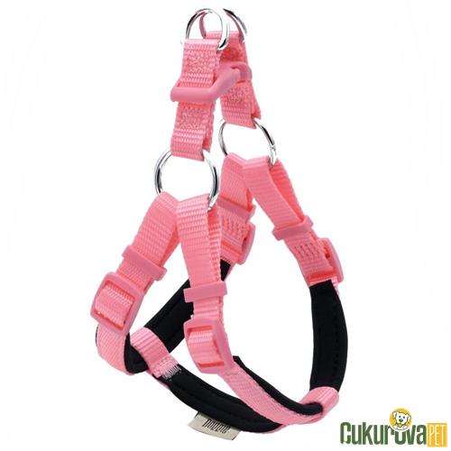 DOGGIE KONFORLU DOKUMADAN EL YAPIMI RONIN MODEL KÖPEK GÖĞÜS TASMASI XS - 1.5 x 35 - 45 CM - PEMBE