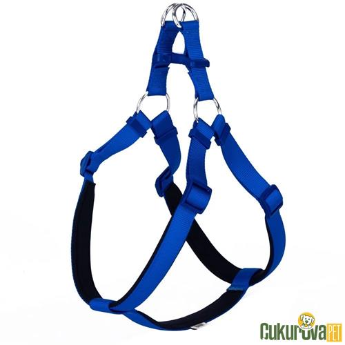 DOGGIE KONFORLU DOKUMADAN EL YAPIMI RONIN MODEL KÖPEK GÖĞÜS TASMASI XXL - 3 x 70 - 80 CM - ROYAL MAVİ