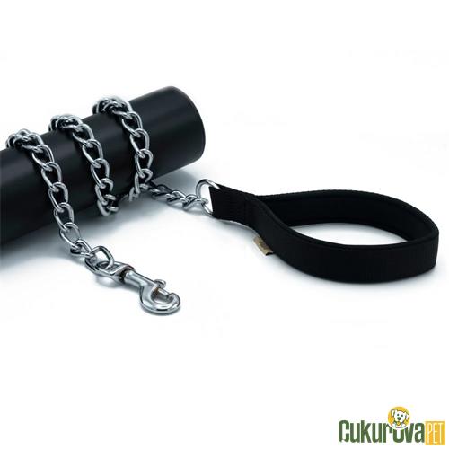 DOGGIE KONFORLU DOKUMADAN EL YAPIMI ZİNCİRLİ KÖPEK GEZDİRME KAYIŞI M - 4 x 110 CM - SİYAH