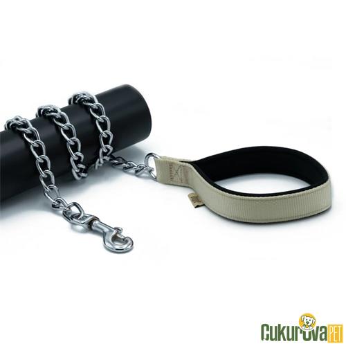 DOGGIE KONFORLU DOKUMADAN EL YAPIMI ZİNCİRLİ KÖPEK GEZDİRME KAYIŞI M - 4 x 110 cm - HAKİ