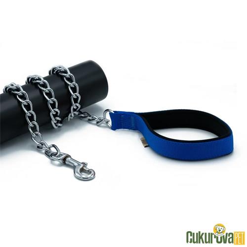 DOGGIE KONFORLU DOKUMADAN EL YAPIMI ZİNCİRLİ KÖPEK GEZDİRME KAYIŞI M - 2 x 110 CM - ROYAL MAVİ
