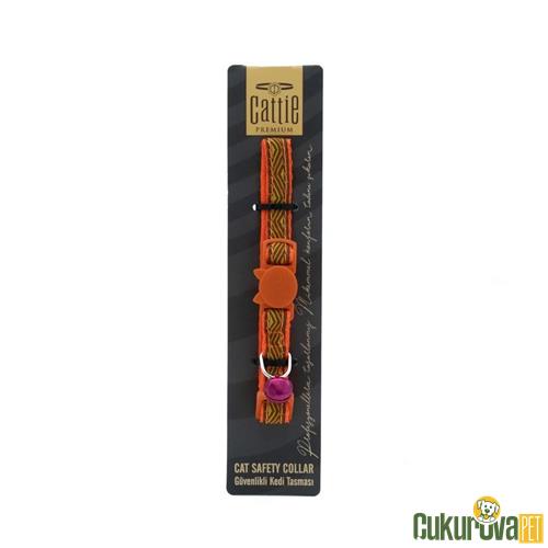 CATTIE ÖZEL DESENLİ DOKUMADAN EL YAPIMI KEDİ BOYUN TASMASI XS - 1 MM x 15 - 25 CM - TURUNCU 