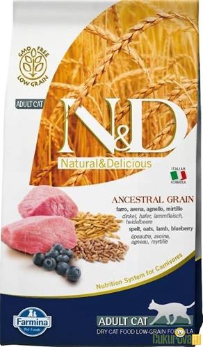 N & D DÜŞÜK TAHILLI KUZU ETLİ VE YABAN MERSİNLİ KEDİ MAMASI 5 KG