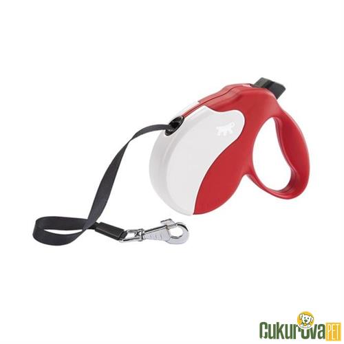 FERPLAST AMIGO OTOMATİK ŞERİT TASMA KIRMIZI BEYAZ - L  - 50 KG - 5 M