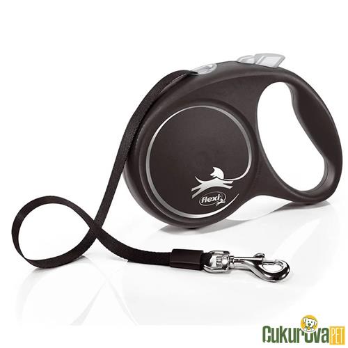 FLEXI BLACK DESIGN 5 M OTOMATİK ŞERİT KÖPEK GEZDİRME KAYIŞI L SİYAH