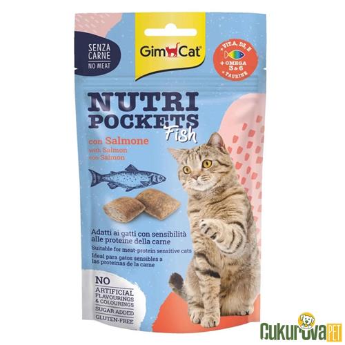 GIMCAT KEDİ ÖDÜL TABLETİ NUTRI POCKETS FISH & SALMON 60 GR