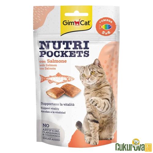 GIMCAT NUTRI POCKETS KEDİ ÖDÜLÜ SOMON BALIKLI OMEGA 3 & 6 60 GR