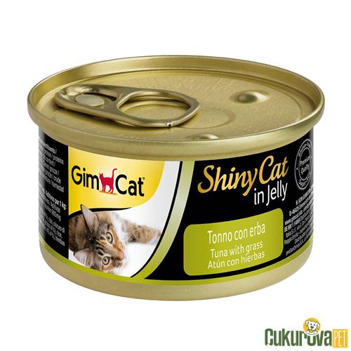 GIMCAT SHINY CAT TON BALIK & KEDİ OTLU KONSERVE KEDİ MAMASI 70 GR