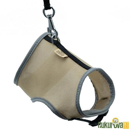 CATTIE HAVALI DOKUMADAN EL YAPIMI KEDİ GÖĞÜS & GEZDİRME TAKIMI M - 1 MM x 25 - 35 CM - BEJ