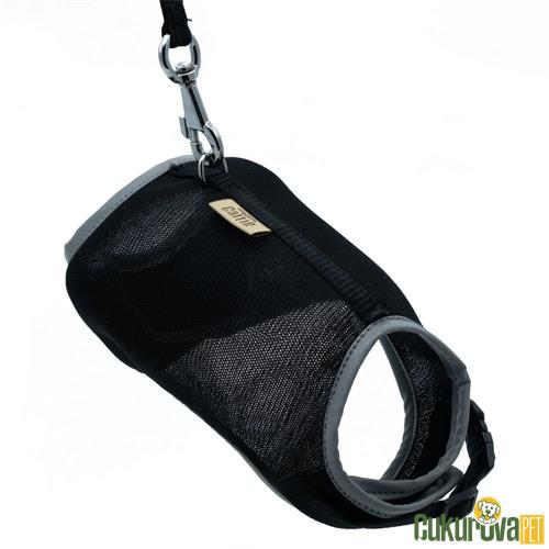 CATTIE HAVALI DOKUMADAN EL YAPIMI KEDİ GÖĞÜS & GEZDİRME TAKIMI M - 1 MM x 25 - 35 CM - SİYAH
