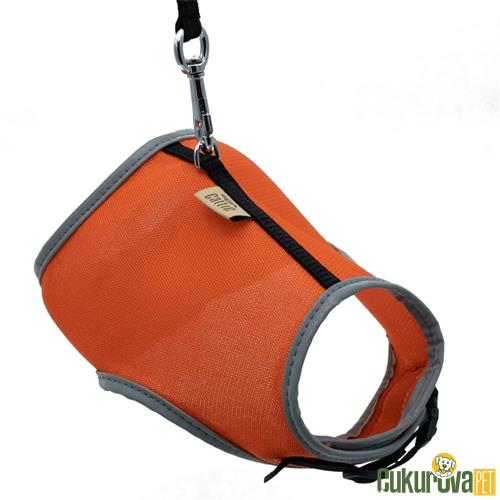 CATTIE HAVALI DOKUMADAN EL YAPIMI KEDİ GÖĞÜS & GEZDİRME TAKIMI M - 1 MM x 25 - 35 CM - TURUNCU