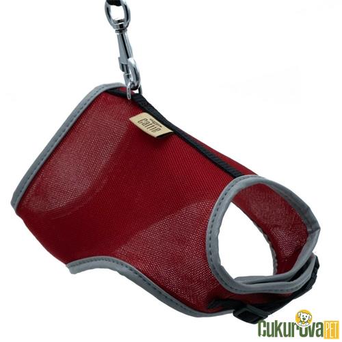 CATTIE HAVALI DOKUMADAN EL YAPIMI KEDİ GÖĞÜS & GEZDİRME TAKIMI M - 1 MM x 25 - 35 CM - KIRMIZI