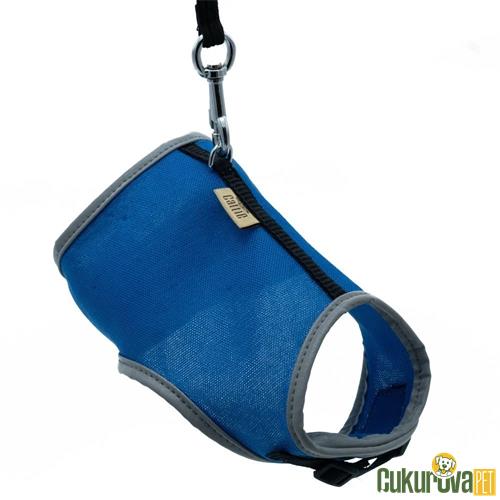 CATTIE HAVALI DOKUMADAN EL YAPIMI KEDİ GÖĞÜS & GEZDİRME TAKIMI M - 1 MM x 25 - 35 CM - ROYAL MAVİ