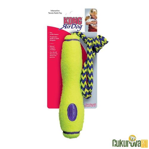 KONG AIR DOG FETCH STICK İPLİ SESLİ TENİS TOPU KÖPEK OYUNCAĞI - 20 CM - SARI