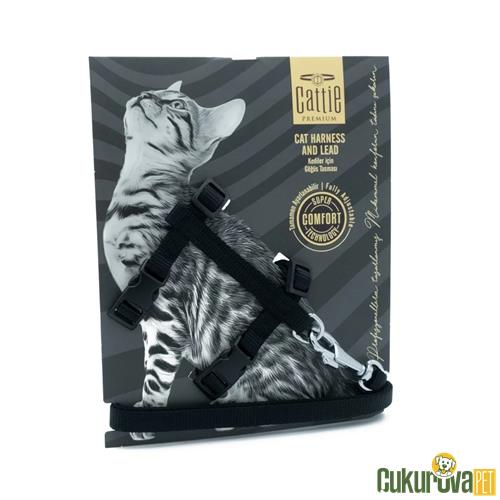 CATTIE DOKUMADAN EL YAPIMI KEDİ GÖĞÜS & GEZDİRME TAKIMI S - 1 MM x 25 - 40 CM - SİYAH